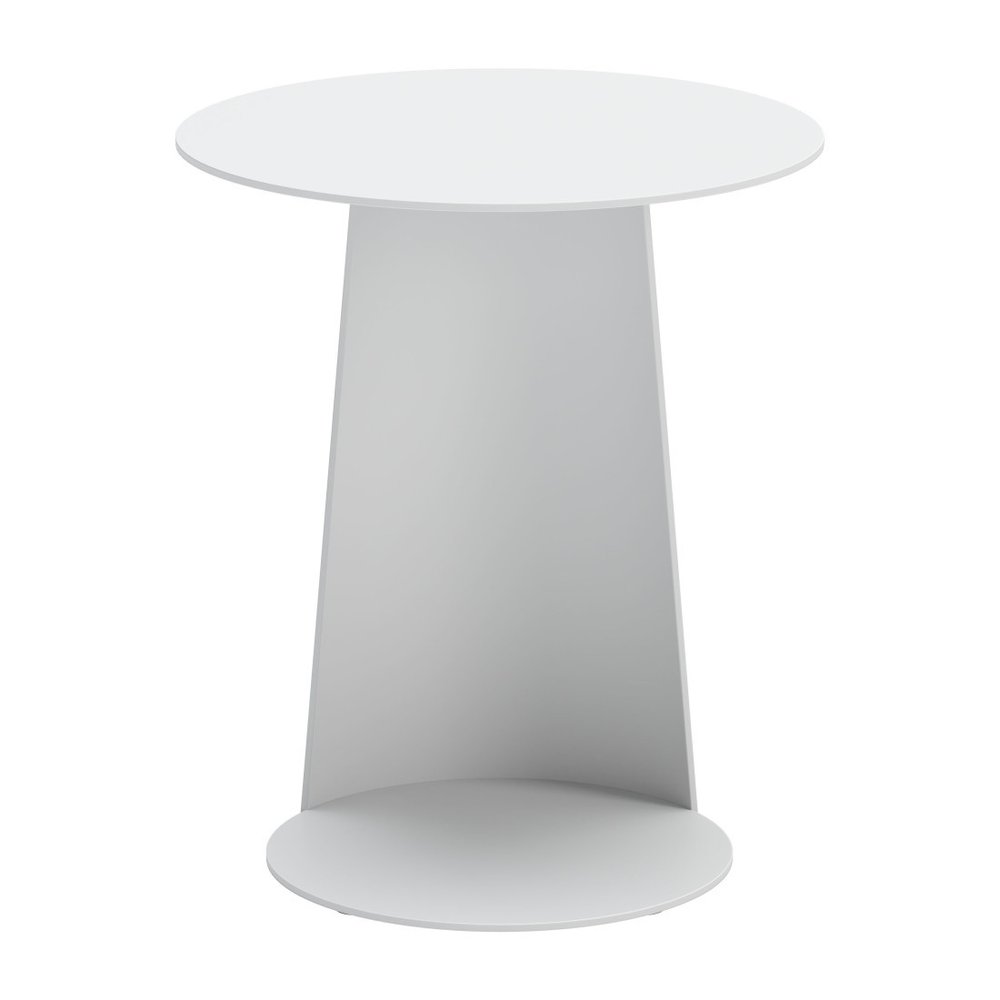 16" White Aluminum Rounded Outdoor Side Table. Outdoor table isolated on a plain white background, in a white metal finish.