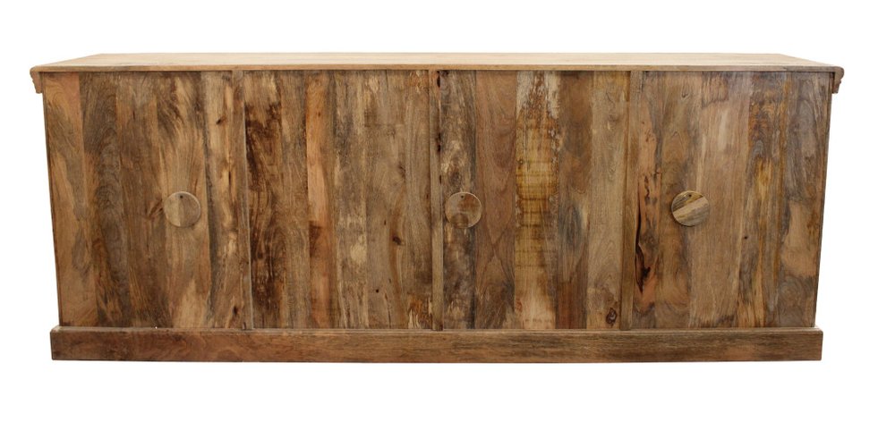 93" Antiqued White Distressed Solid Wood Sideboard with Six Glass Doors on a white background