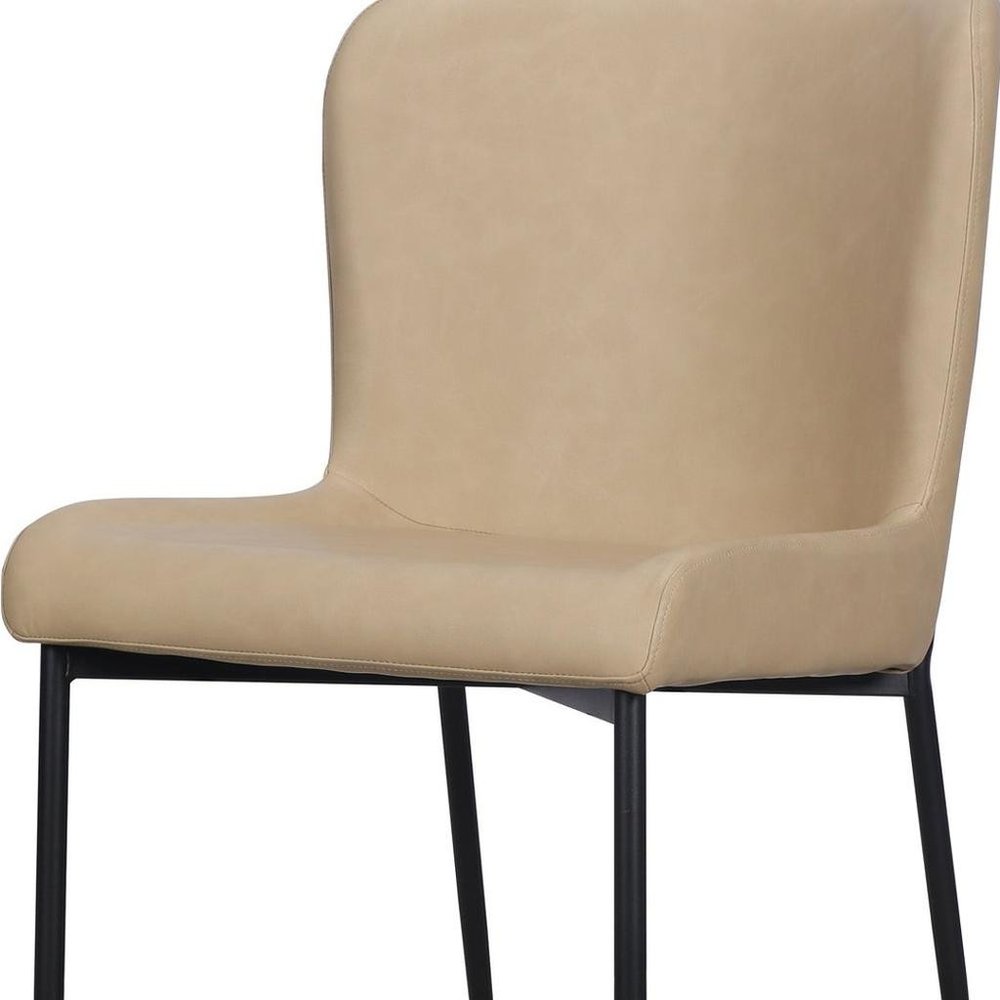 Set of Two Sand Faux Leather Dining Side Chairs