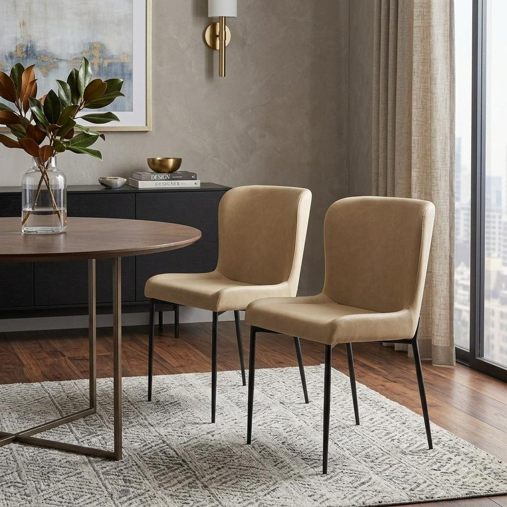 Set of Two Sand Faux Leather Dining Side Chairs