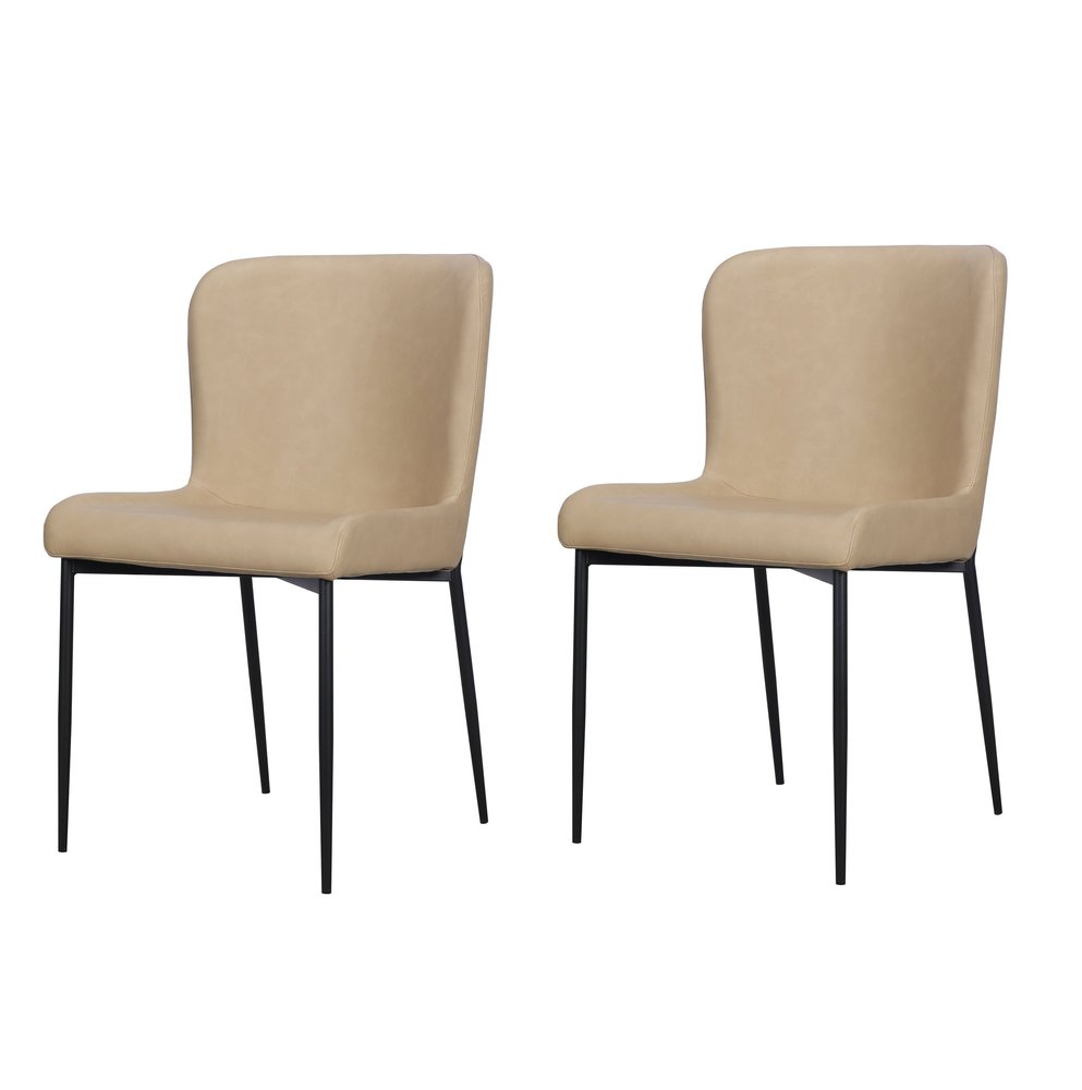 Set of Two Sand Faux Leather Dining Side Chairs