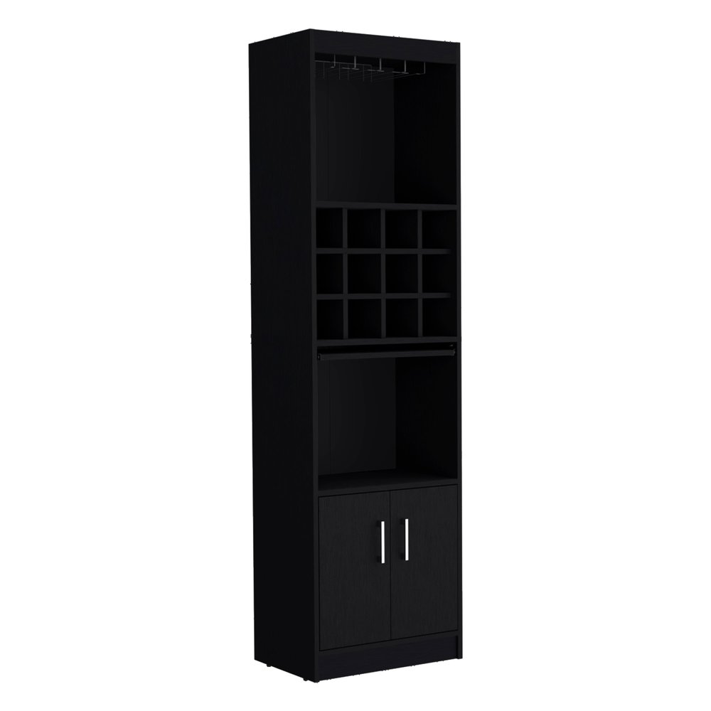 71" Black Wood Bar Cabinet With Two Doors