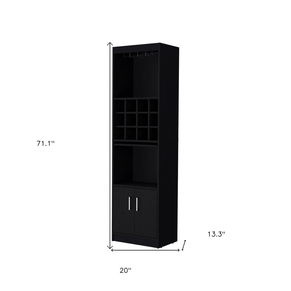 71" Black Wood Bar Cabinet With Two Doors