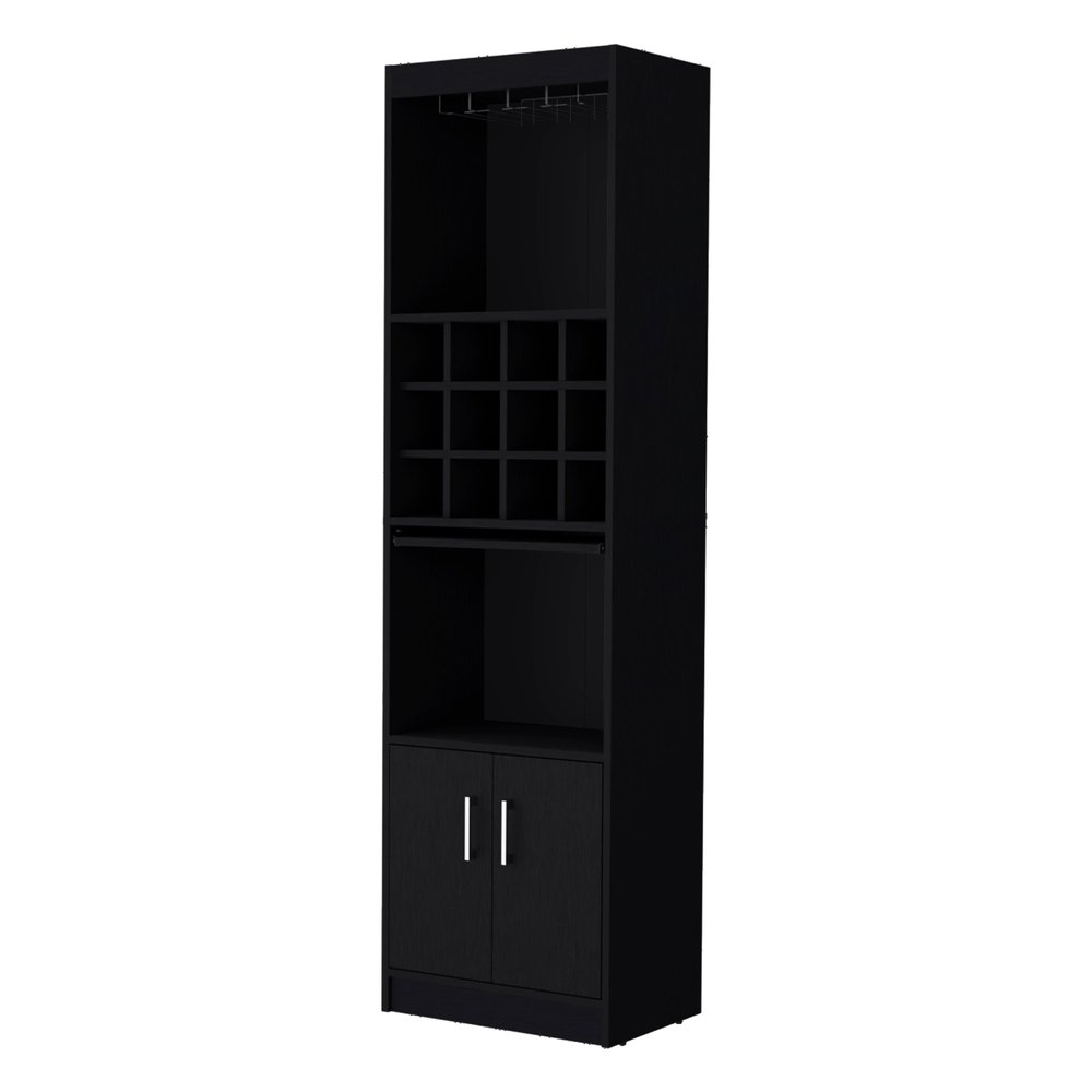 71" Black Wood Bar Cabinet With Two Doors