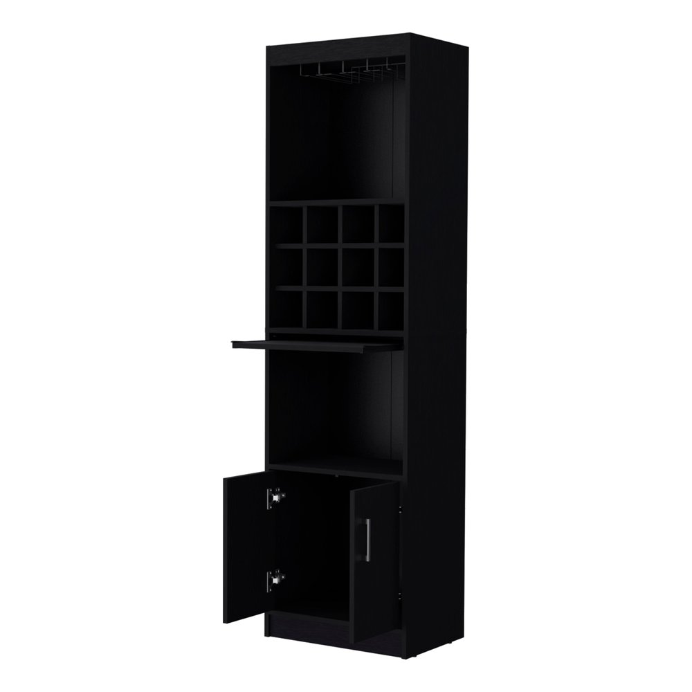 71" Black Wood Bar Cabinet With Two Doors on a white background