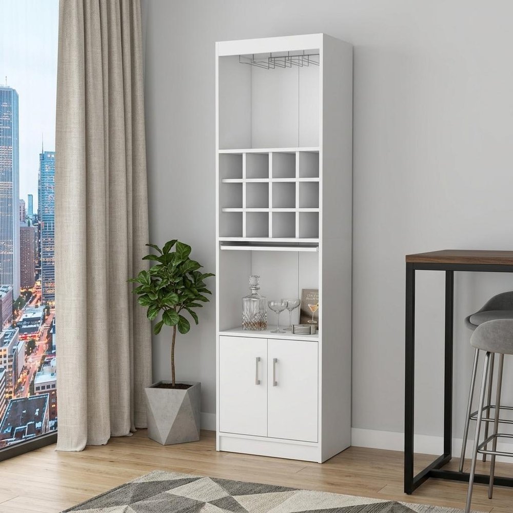 71" White Wood Bar Cabinet With Two Doors