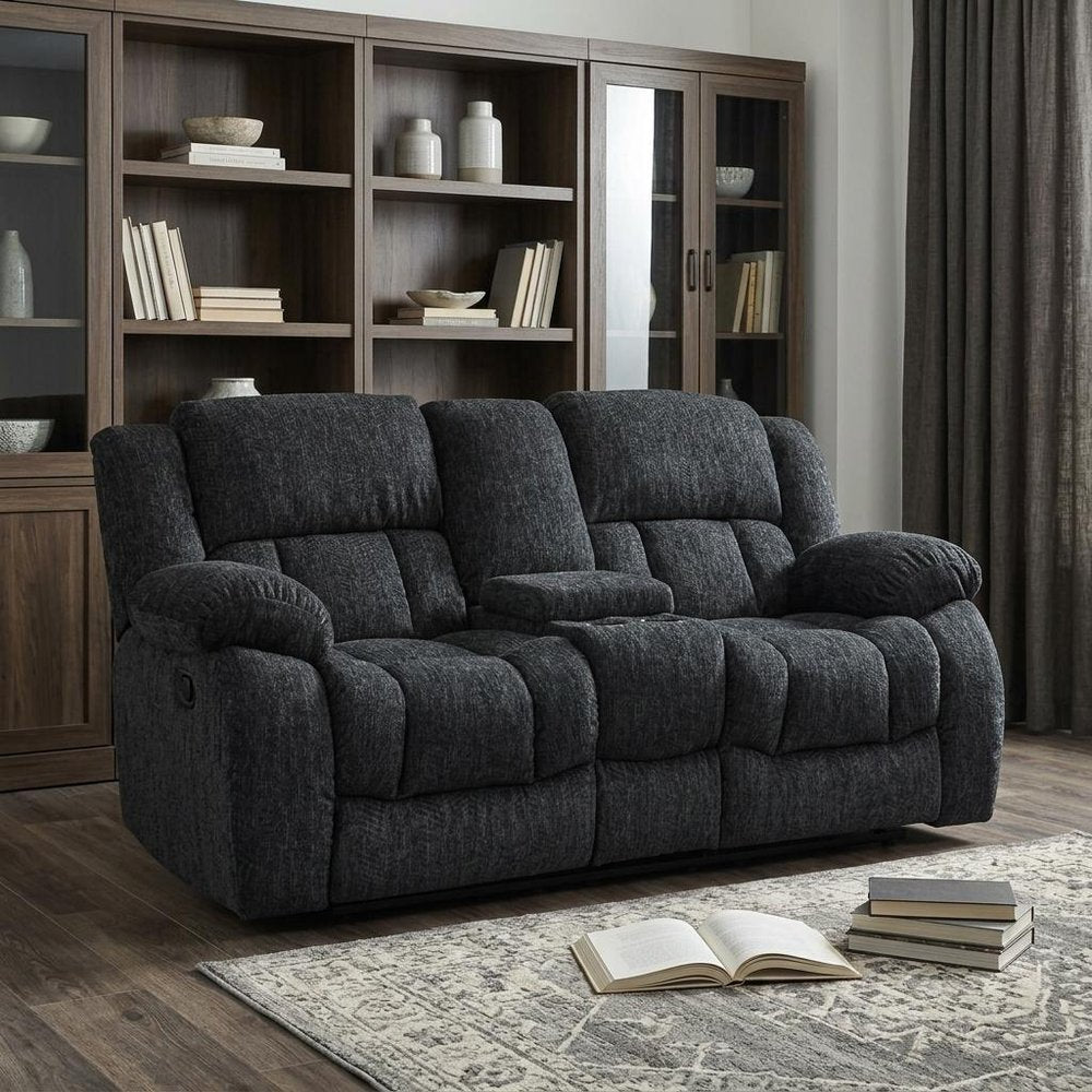 77" Black Manual Reclining Loveseat With Storage
