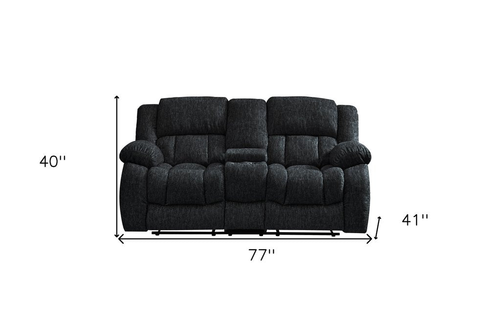 77" Black Manual Reclining Loveseat With Storage on a white background