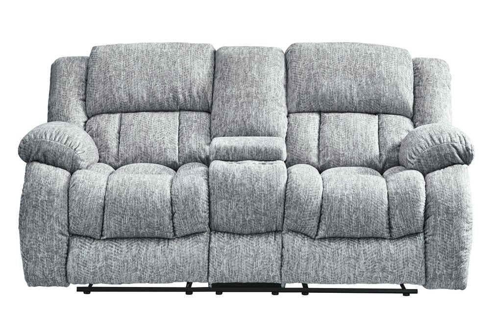 77" Light Gray Manual Reclining Loveseat With Storage on a white background