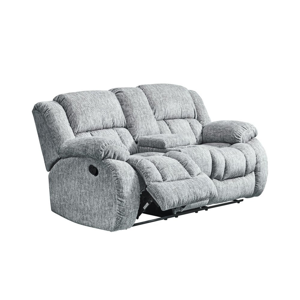 77" Light Gray Manual Reclining Loveseat With Storage on a white background