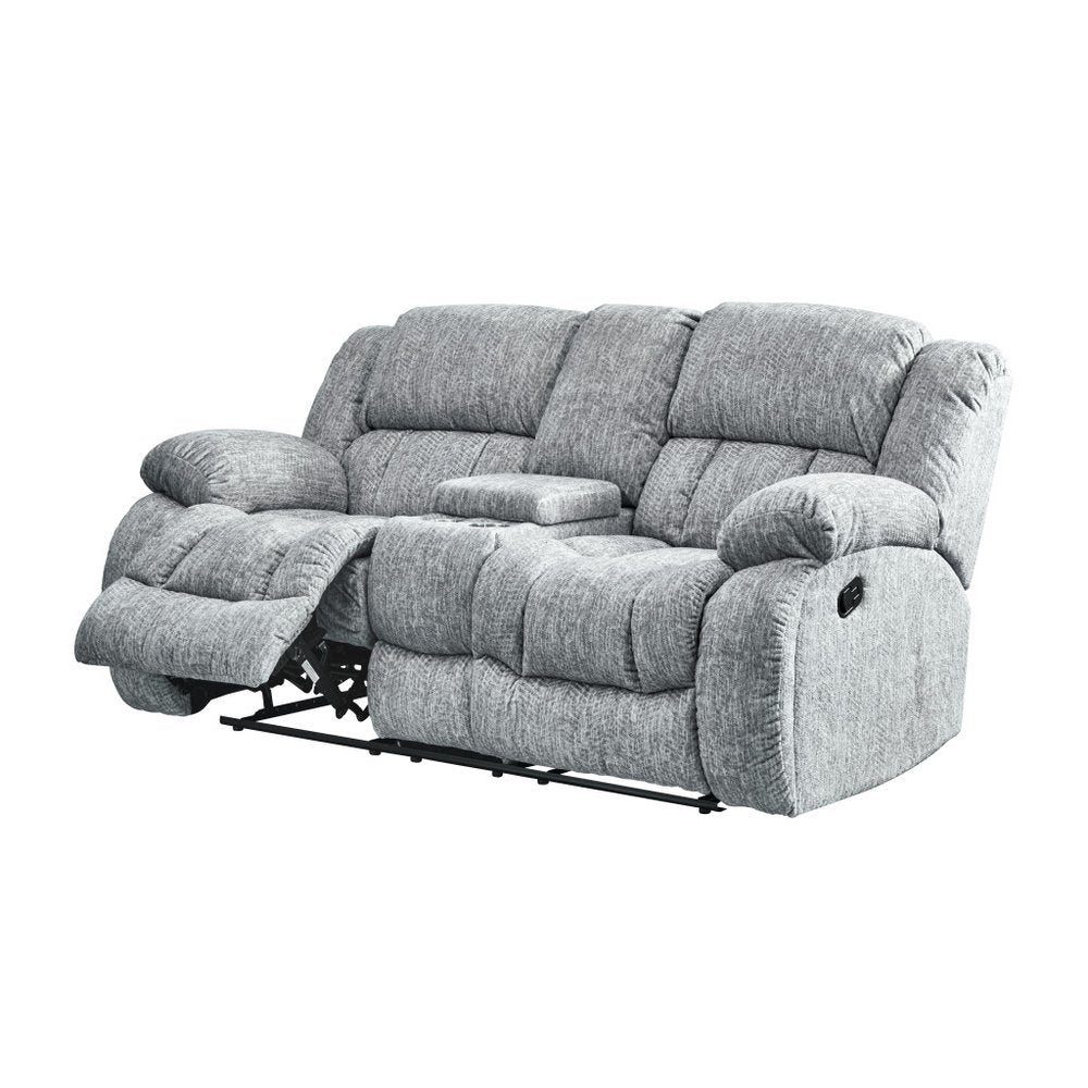 77" Light Gray Manual Reclining Loveseat With Storage on a white background