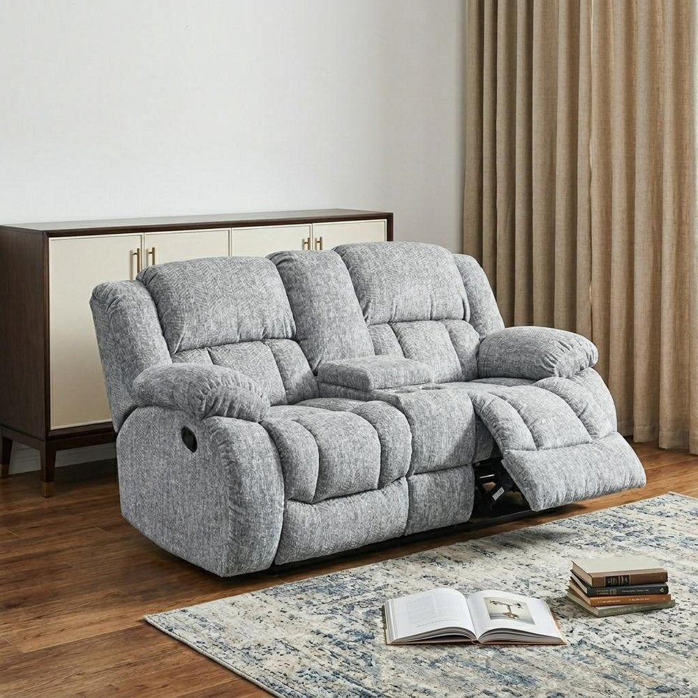 77" Light Gray Manual Reclining Loveseat With Storage in a home interior