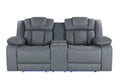 75" Light Gray Faux Leather Power Reclining Loveseat With Storage on a white background