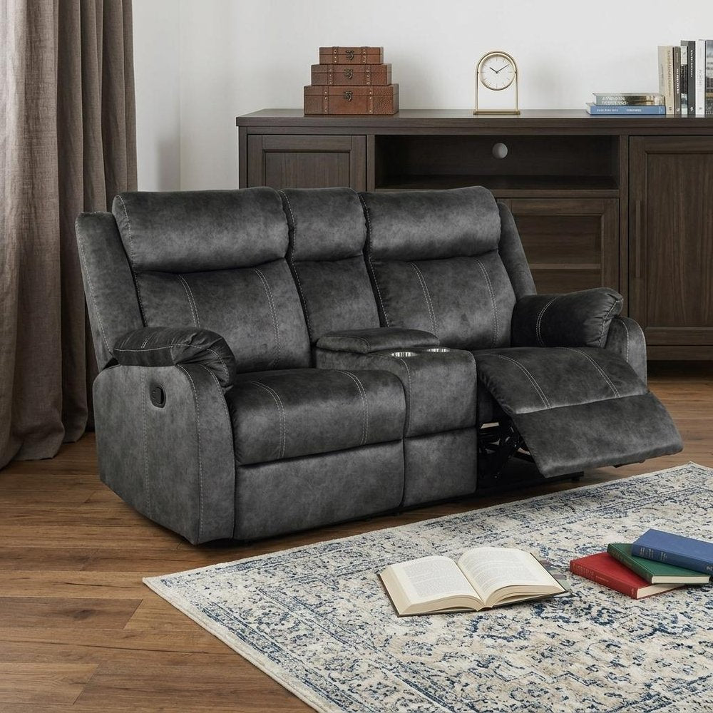 70" Dark Gray Microfiber Manual Reclining Loveseat With Storage