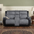 76" Gray and Black Faux Leather and Microfiber Manual Reclining Loveseat With Storage