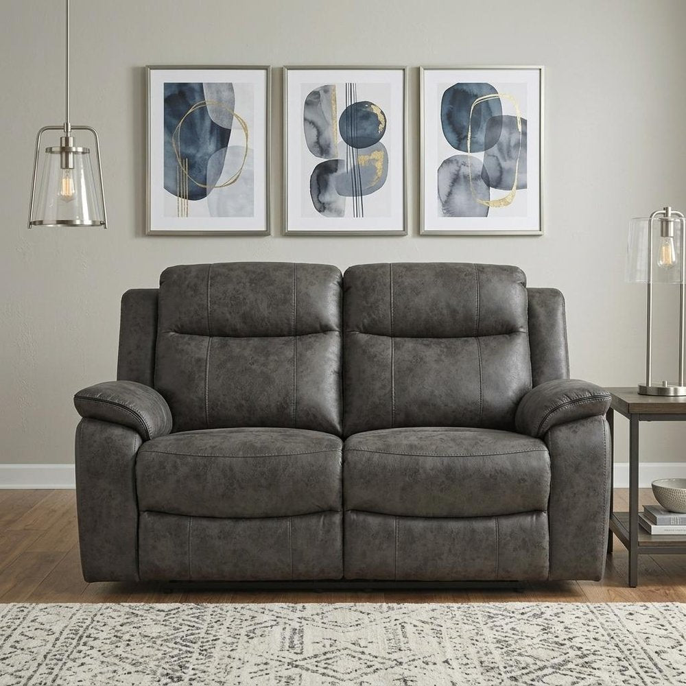 74" Gray Faux Leather Manual Reclining Loveseat With Storage