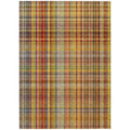 9' X 12' Yellow Orange and Brown Plaid Washable Non Skid Indoor Outdoor Area Rug on a white background