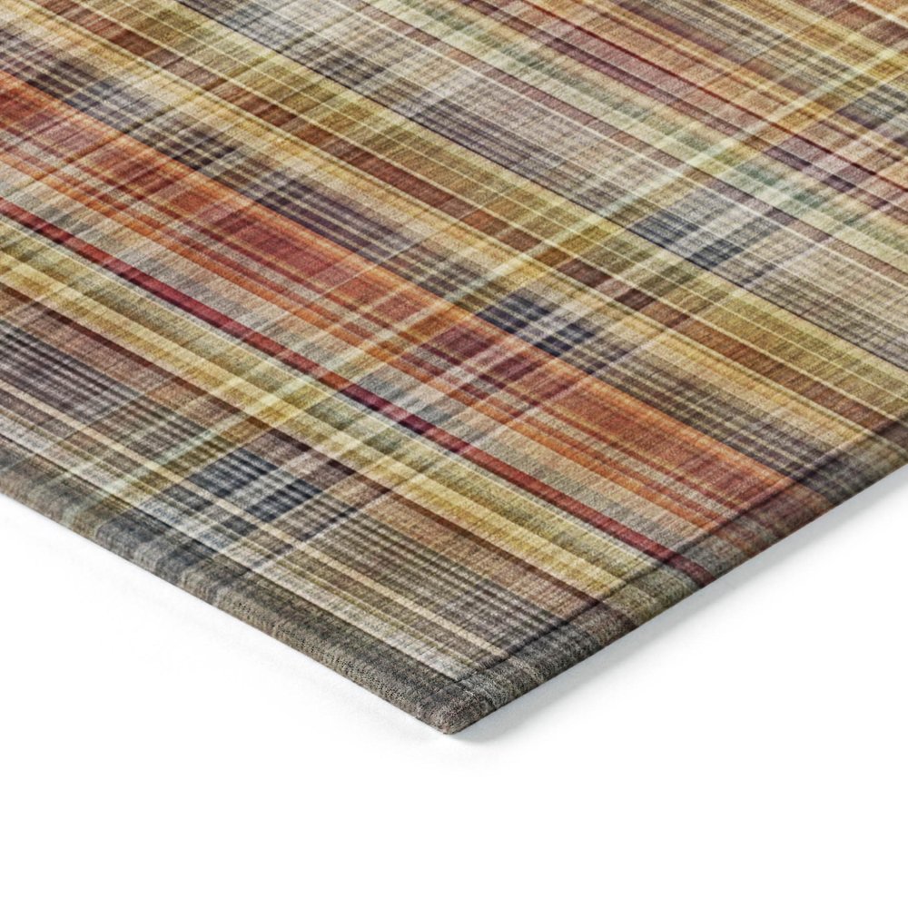 9' X 12' Yellow Orange and Brown Plaid Washable Non Skid Indoor Outdoor Area Rug