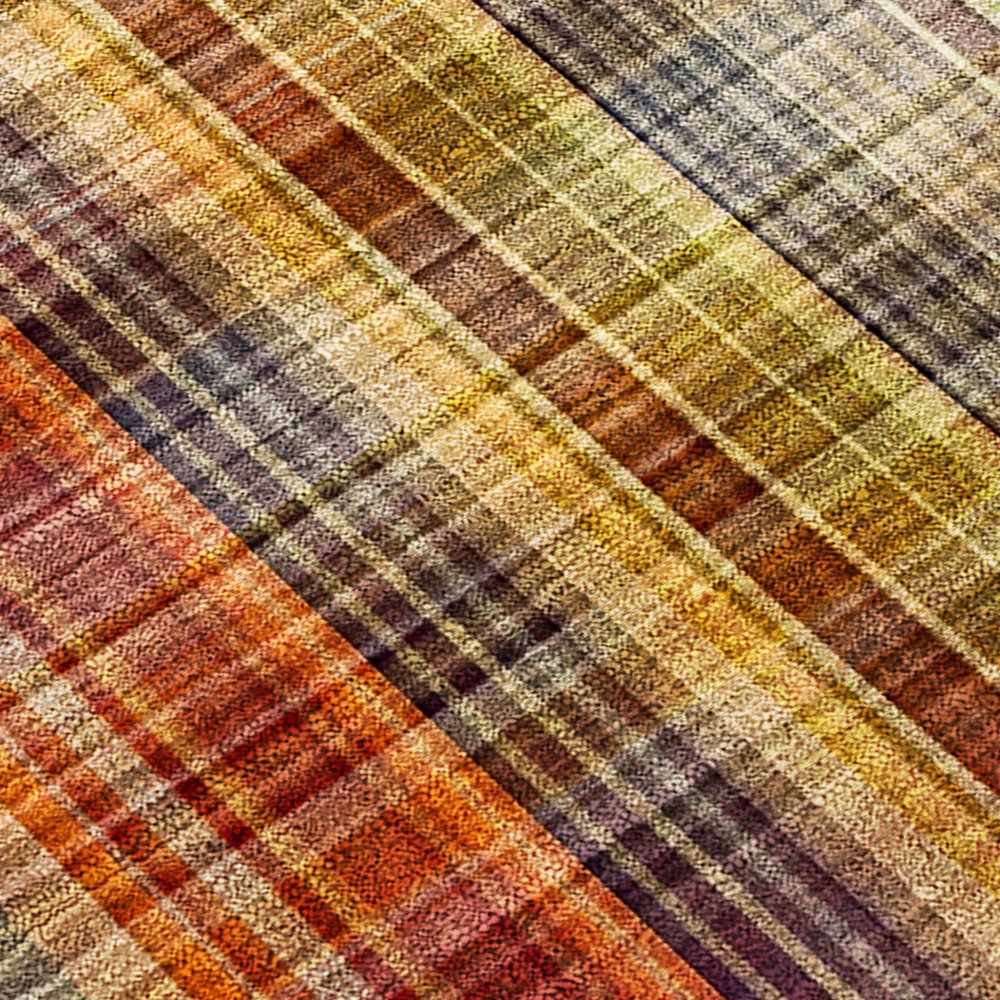 9' X 12' Yellow Orange and Brown Plaid Washable Non Skid Indoor Outdoor Area Rug