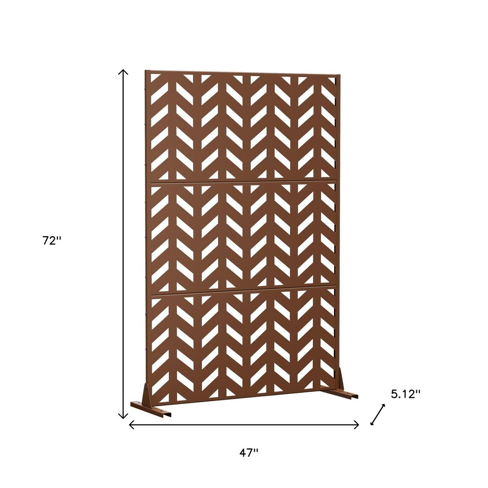 72" Brown Steel Three Panel Outdoor Privacy Screen