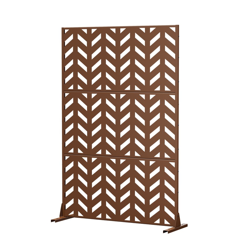 72" Brown Steel Three Panel Outdoor Privacy Screen
