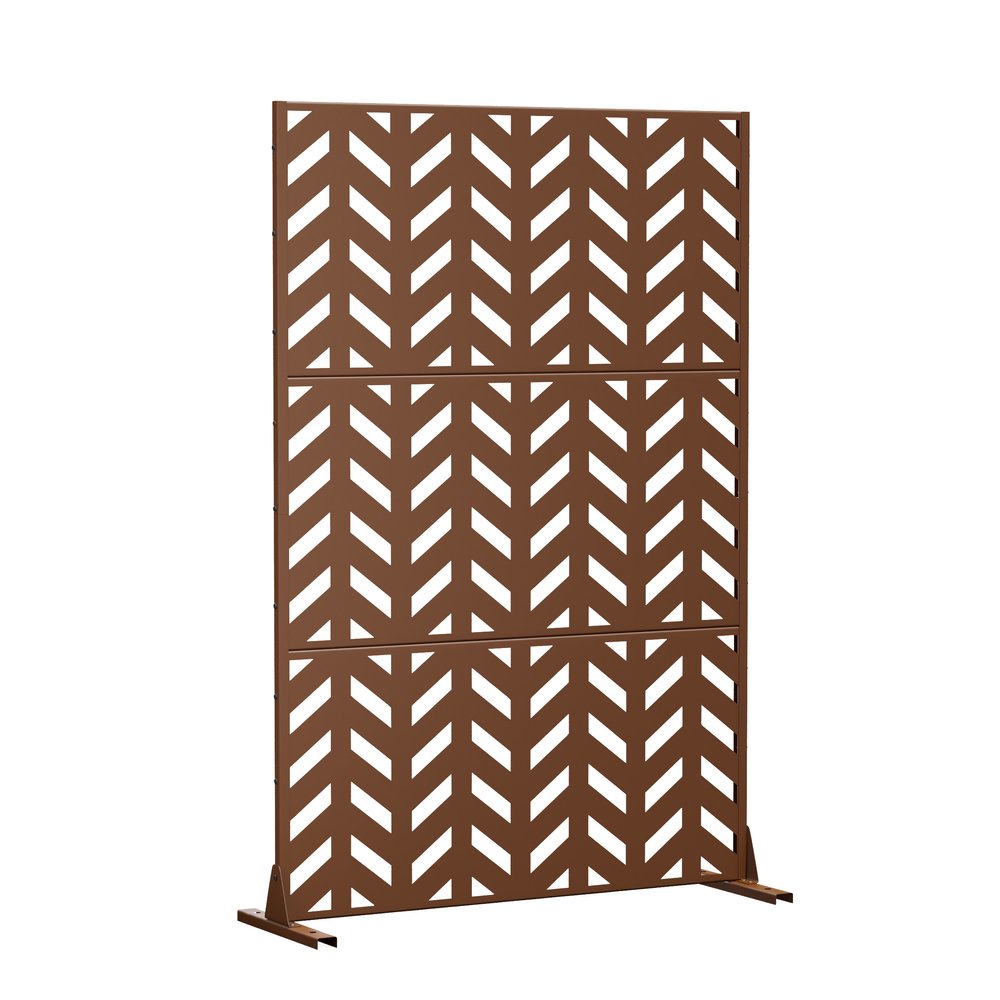 72" Brown Steel Three Panel Outdoor Privacy Screen