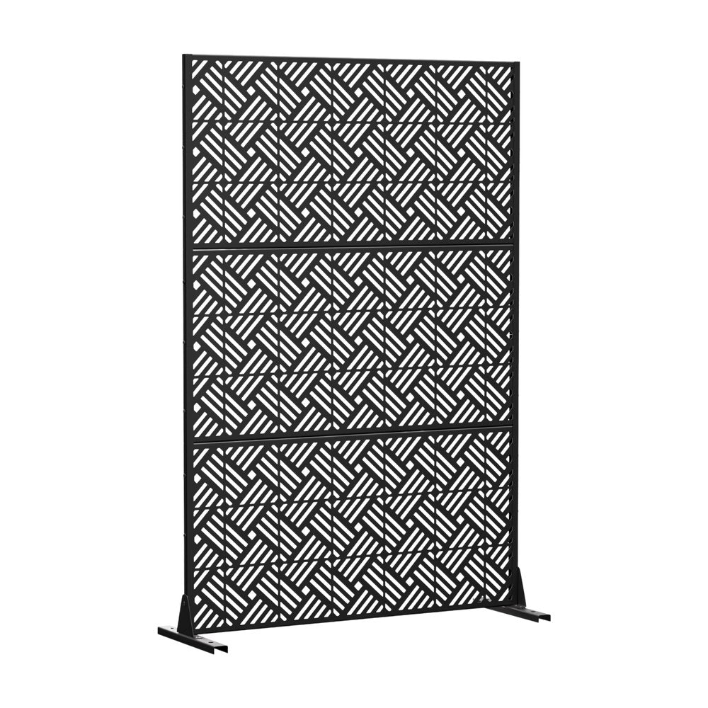 72" Black Steel Three Panel Outdoor Privacy Screen