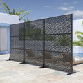 72" Black Steel Three Panel Outdoor Privacy Screen - 72.00" H x 47.00" W x 4.92" D in a home interior