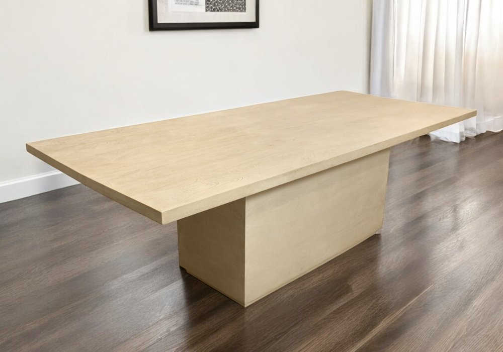 96" Natural and Brown Solid Wood Pedestal Base Dining Table in a home interior