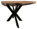 82" Natural And Black Solid Wood And Iron Pedestal Base Dining Table on a white background