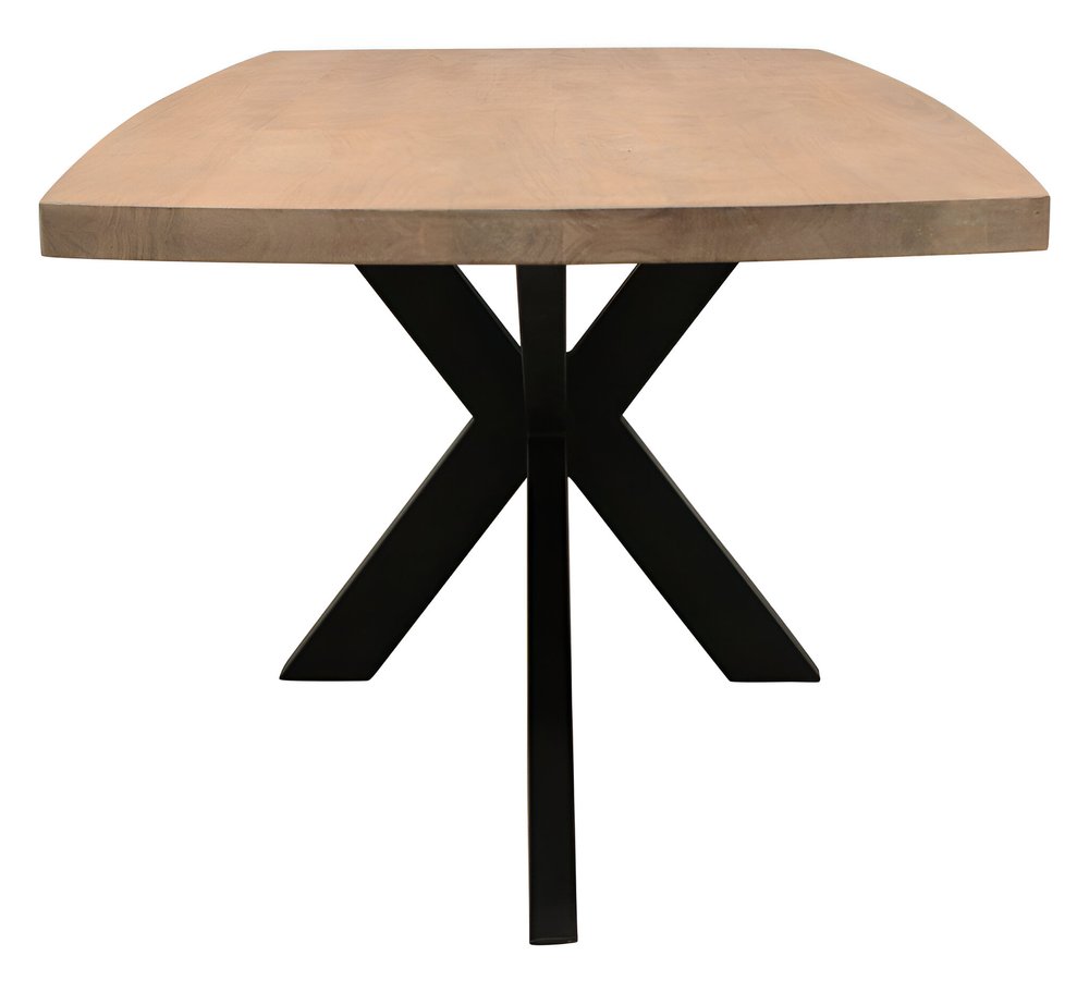 82" Natural And Black Solid Wood And Iron Pedestal Base Dining Table on a white background