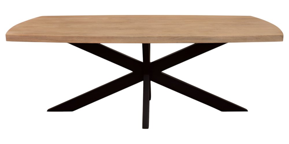 82" Natural And Black Solid Wood And Iron Pedestal Base Dining Table on a white background