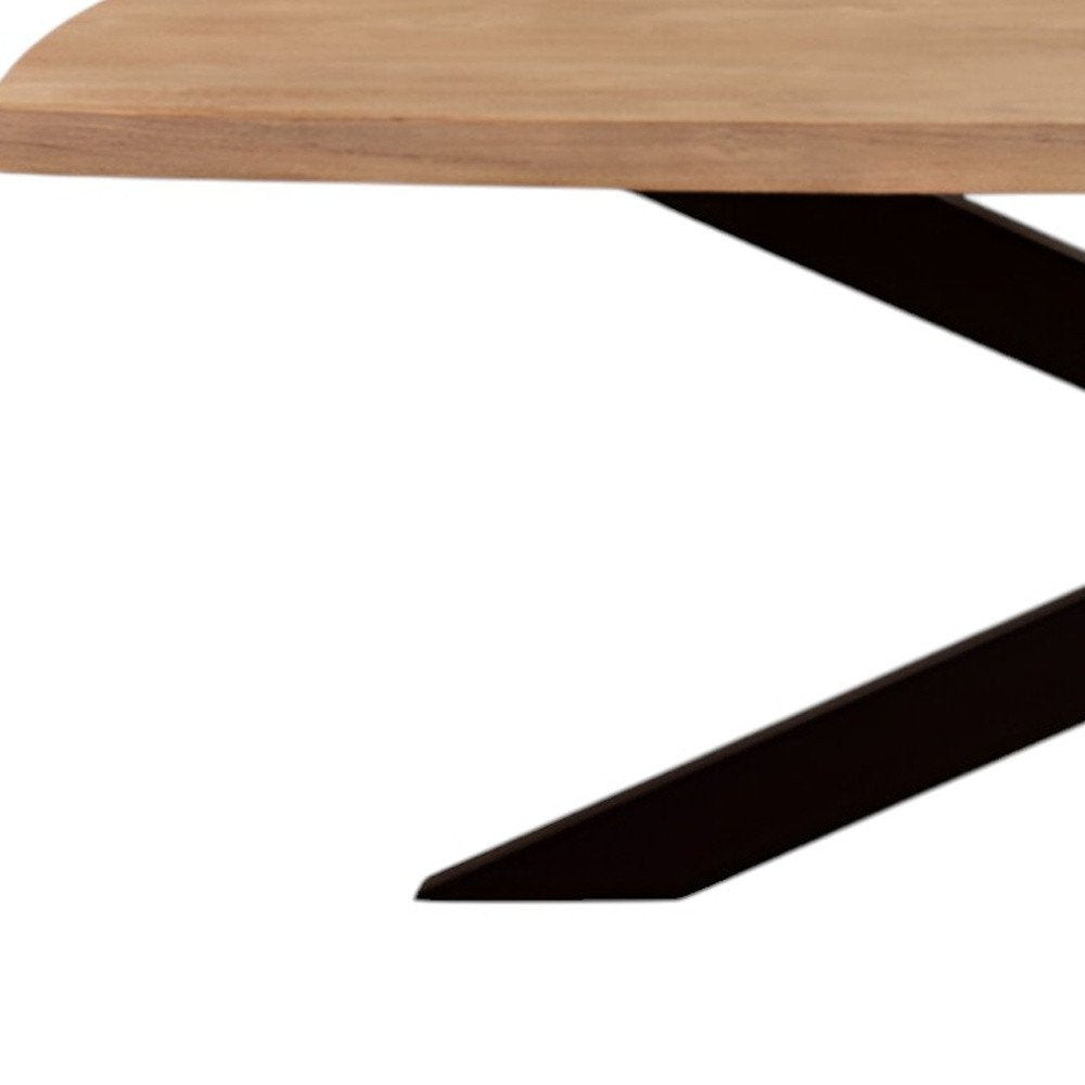 82" Natural And Black Solid Wood And Iron Pedestal Base Dining Table on a white background