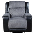39" Black And Gray Faux Leather And Fabric Manual Recliner. Recliner isolated on a plain white background, in a black faux leather finish.
