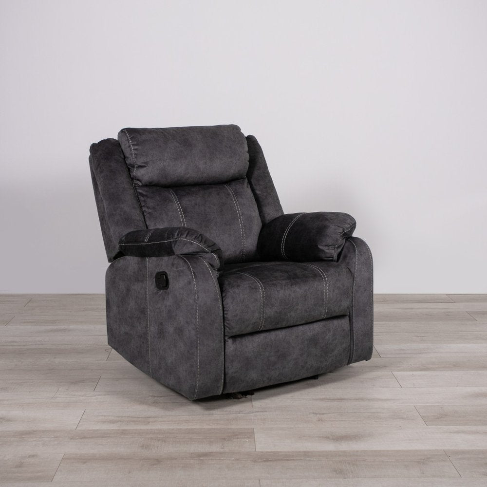 35" Granite Gray Fabric Manual Recliner. Recliner isolated on a plain white background, showing a gray fabric surface.