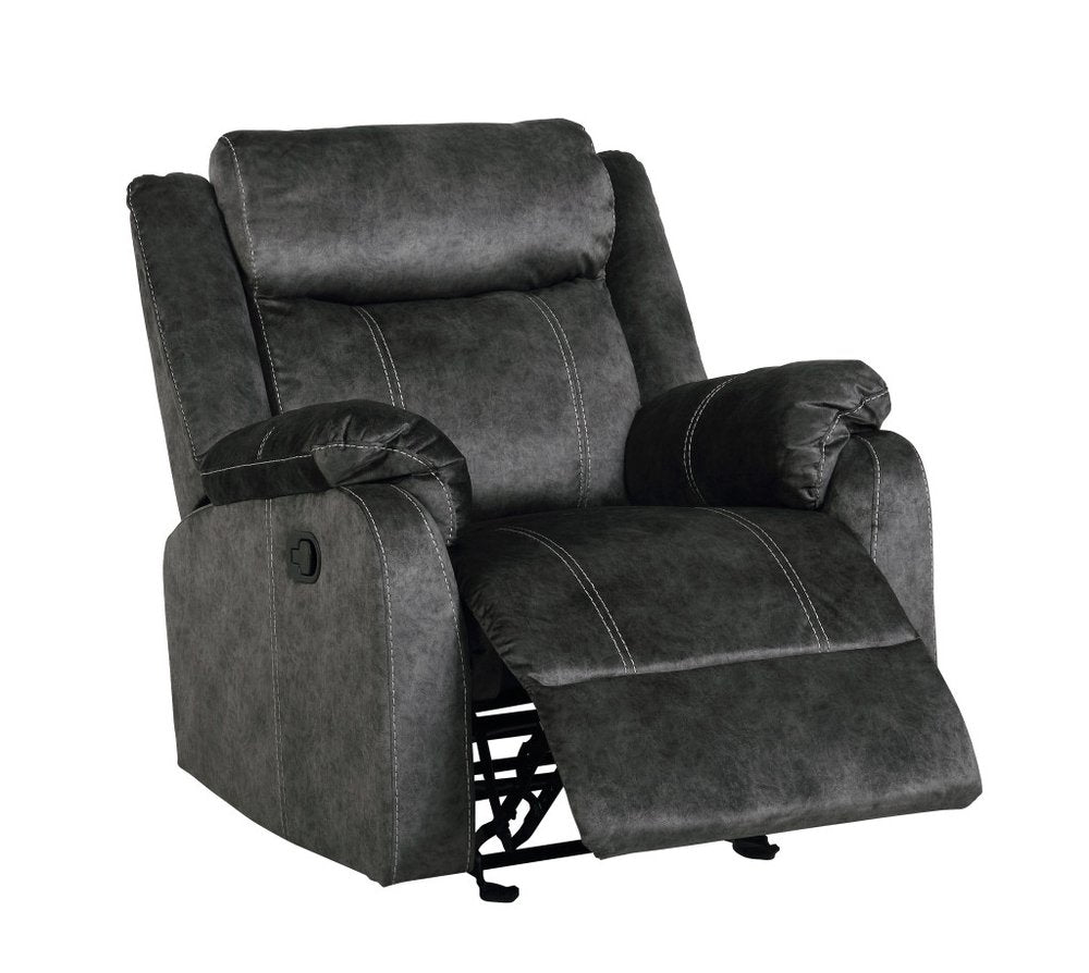 35" Granite Gray Fabric Manual Recliner. Recliner isolated on a plain white background, showing a gray fabric surface.