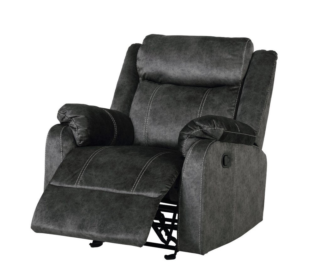 35" Granite Gray Fabric Manual Recliner. Recliner isolated on a plain white background, in a gray fabric finish.