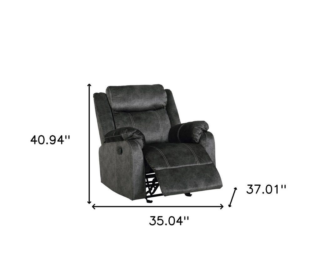 35" Granite Gray Fabric Manual Recliner. Recliner isolated on a plain white background, in a gray fabric finish.