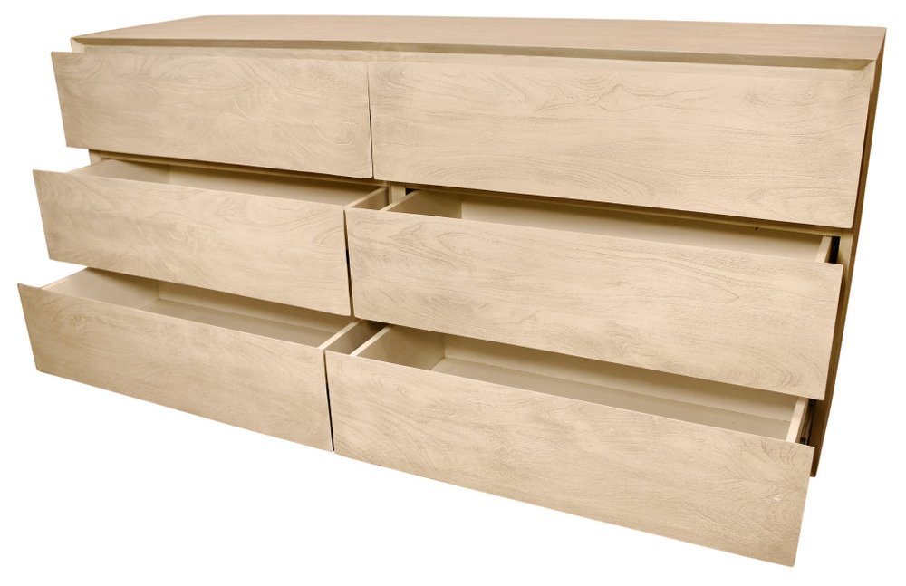72" Natural Solid Wood Six Drawer Double Dresser on a white background