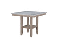 42" White and Natural Faux Marble and Wood Square Bar Table. Bar & restaurant table isolated on a plain white background, finished in white wood.