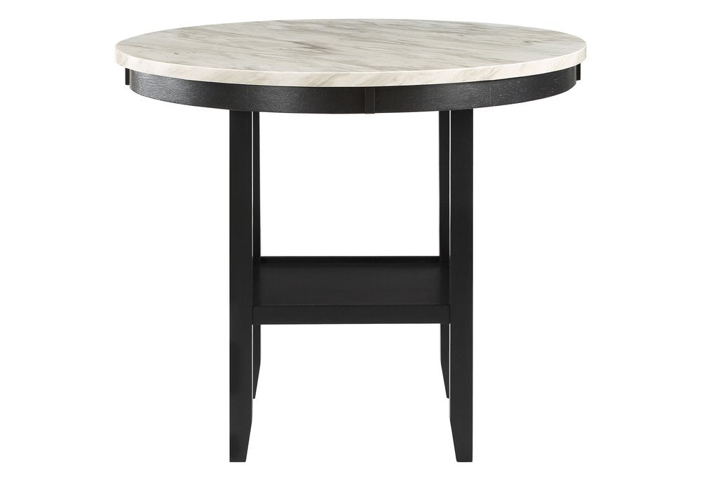 42" White and Black Wood And Faux Marble Round Counter Height Bar Table. Bar & restaurant table isolated on a plain white background, finished in black wood.