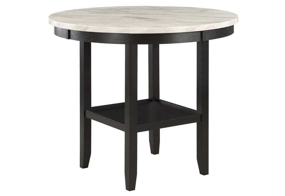 42" White and Black Wood And Faux Marble Round Counter Height Bar Table
