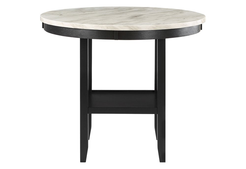 42" White and Black Wood And Faux Marble Round Counter Height Bar Table