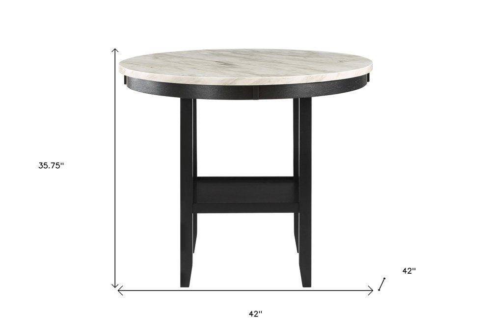 42" White and Black Wood And Faux Marble Round Counter Height Bar Table. Bar & restaurant table isolated on a plain white background, in a black wood finish.