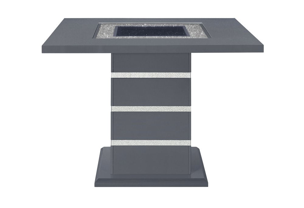 47" Dark Gray Silver And Black Glass Faux Crystal And Wood Square Bar Table. Bar & restaurant table isolated on a plain white background, in a charcoal glass finish.