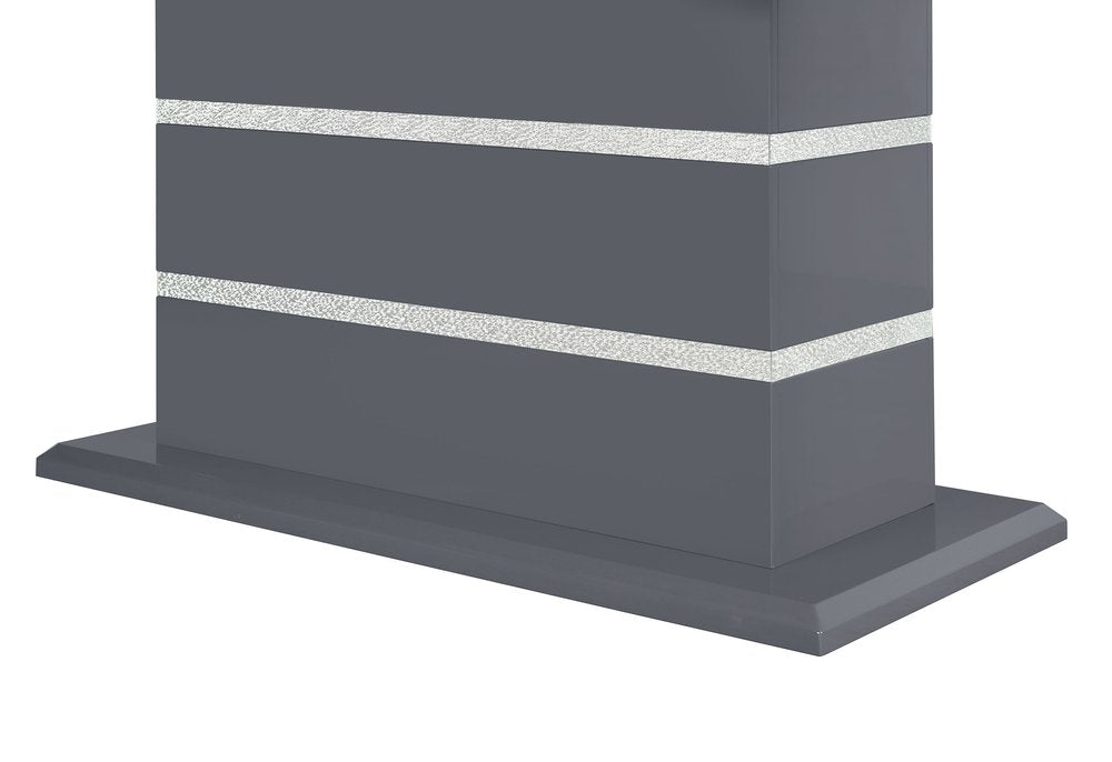 47" Dark Gray Silver And Black Glass Faux Crystal And Wood Square Bar Table. Bar & restaurant table isolated on a plain white background, showing a charcoal glass surface.