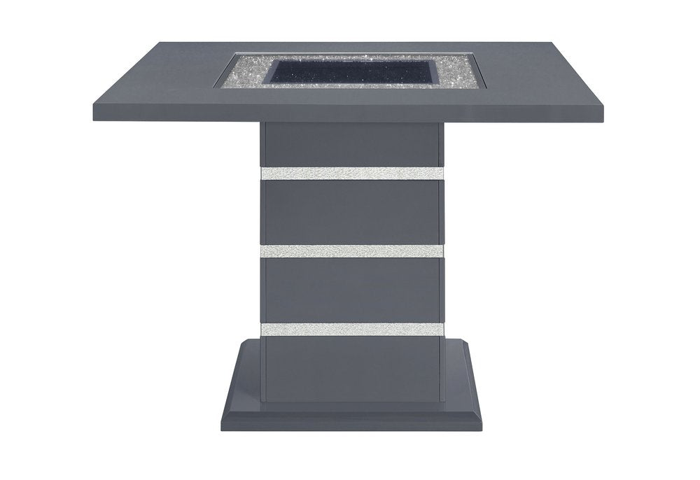 47" Dark Gray Silver And Black Glass Faux Crystal And Wood Square Bar Table. Bar & restaurant table isolated on a plain white background, finished in charcoal glass.