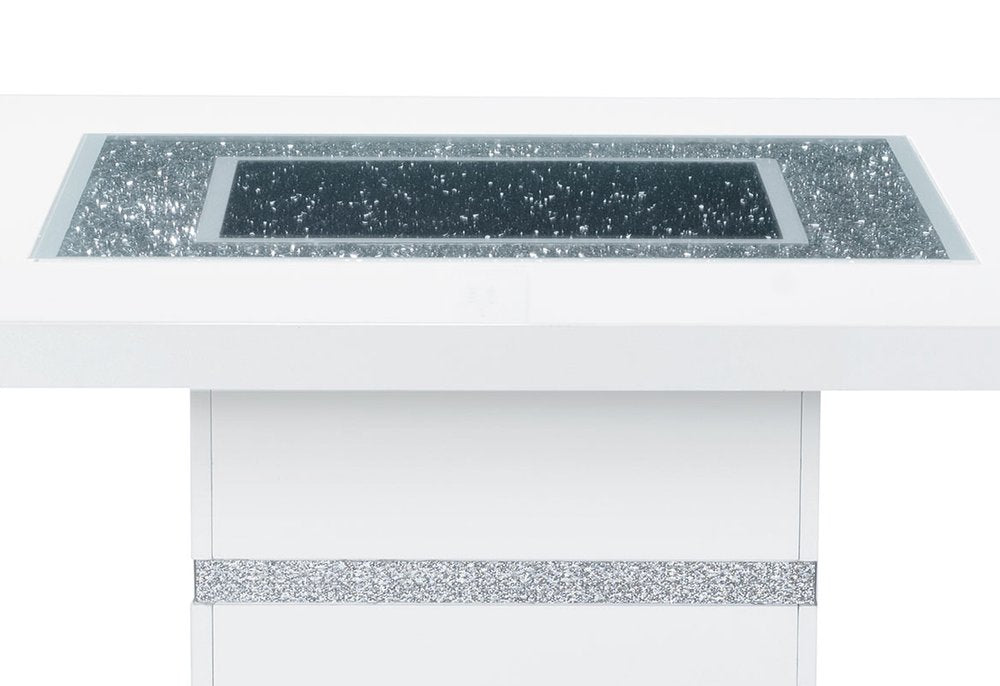 47" White Silver And Black Glass Faux Crystal And Wood Square Bar Table. Bar & restaurant table isolated on a plain white background, finished in silver glass.