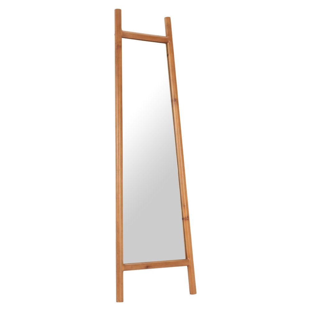 70" Natural Solid Wood Leaning Geometric Framed Standing Mirror on a white background