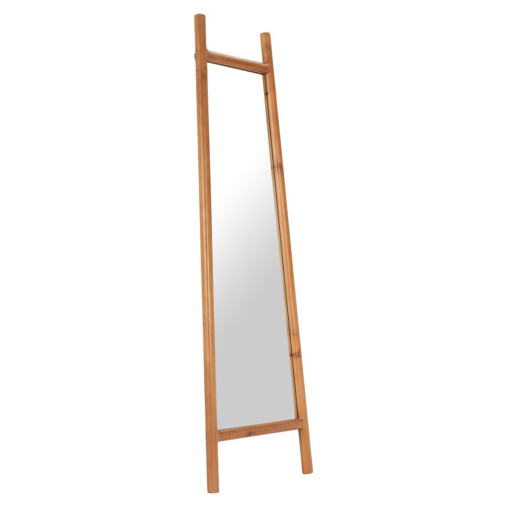 70" Natural Solid Wood Leaning Geometric Framed Standing Mirror